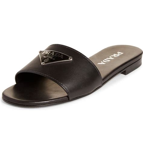 triangle logo slide sandal prada|Prada platform sandals.